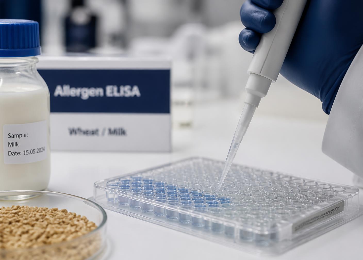 Ensaio de alergênicos em microplaca no laboratório